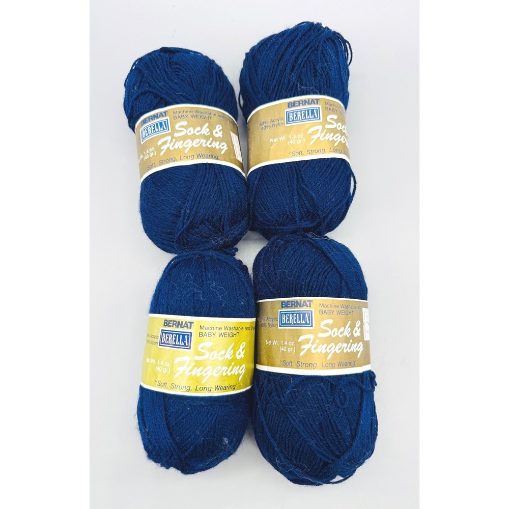 Bernat Berella Sock Fingering Yarn Navy Blue Lot of 4 Skeins‎ 1 4oz Baby Weight
